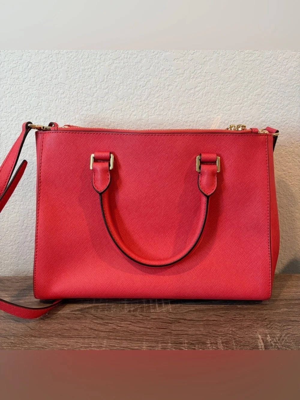 Michael Kors Women’s Watermelon Pink Saffiano Leather Medium Sutton Satchel